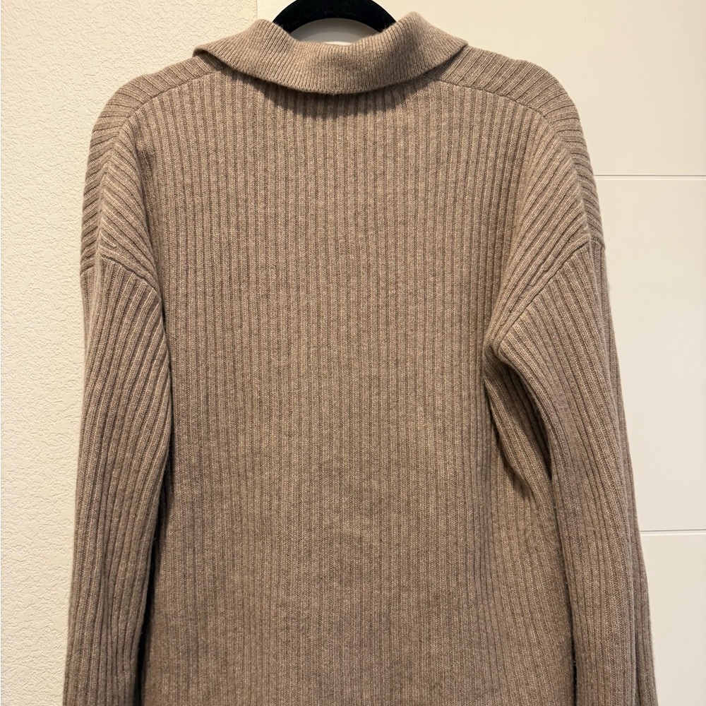 Reformation Ribbed Button-Up Cardigan in Taupe - Picture 3 of 4